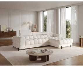 Krémszínű buklé kinyitható-tárolóhelyes sarokkanapé (jobb oldali-heverő résszel) Felro – ELTAP