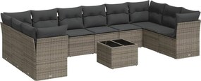 vidaXL 11 részes szürke polyrattan kerti ülőgarnitúra párnákkal