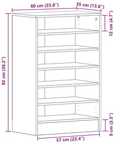 vidaXL Cipőtároló Fekete Tölgy 60x35x92 cm Műgyanta