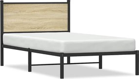 vidaXL sonoma tölgy színű fém ágykeret matrac nélkül 100 x 190 cm