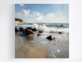 Vászonkép Canvas Tájkép Tenger Tengerpart Szikla Kövek Sziklák Hullámok 40x40