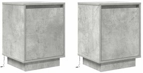 2 db betonszürke éjjeliszekrény LED-fényekkel 38x34x50 cm