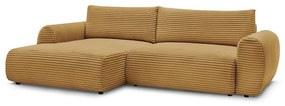 Mustársárga kordbársony kinyitható sarokkanapé (bal oldali) Lucien – Bobochic Paris