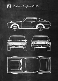 Poszter Datsun Skyline C110 Retro Patent Séma