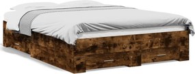 vidaXL füstös tölgy színű szerelt fa ágykeret fiókokkal 120 x 200 cm