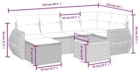 7 részes szürke polyrattan kerti ülőgarnitúra párnákkal