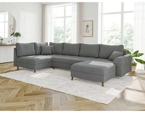 Szürke buklé sarokkanapé (jobb oldali-U alakú) Ariella – Ropez