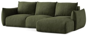 Zöld zsenília kinyitható sarokkanapé (jobb oldali-heverő résszel) Leila – Makamii