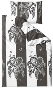 Mikroplüss ágyneműhuzat szett TIRSO szürke-fehér + mikroplüss lepedő SOFT 180x200 cm fehér, franciaágy