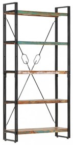 5 szintes tömör újrahasznosított fa könyvespolc 90x30x180 cm