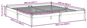 fehér tömör fenyő extra hosszú ágykeret matrac nélkül 200x220cm