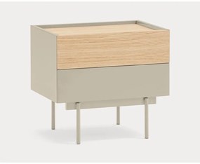 Bézs-natúr színű éjjeliszekrény tölgyfa dekorral Otto – Teulat