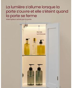 Magas és keskeny fürdőszobai szekrény világításal 170x30x30 fehér színben