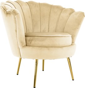 Art-deco stílusú fotel, bézs Velvet szövet/gold arany króm, NOBLEO