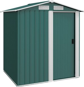 Outsunny 1.7m² Kerti Tároló Galvanizált Acélból, 4 Szellőzőnyílással, Ferde Tetővel, Csúszóajtóval, 152x132x188 cm, Zöld | Aosom