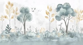 Fotótapéta Flizelina Pasztell Tájkép Erdő Fák Állatok 368x254 ragasztó