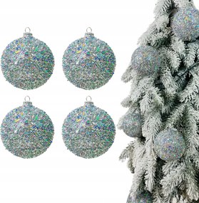 4x Holografikus Ezüst Karácsonyfa Bombák Csillámos Buborékok 3D karácsonyfára