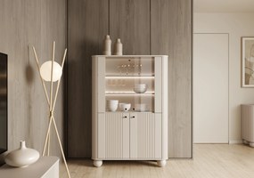 Vesper négyajtós vitrin 103 cm - kasmír / fekete fogantyúk / gömb alakú lábak
