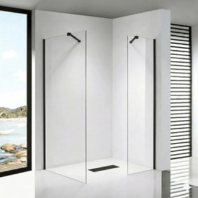 Stuxi Milano Easy Black Kombi Walk-in zuhanyfal, 70x90 cm, 8 mm vastag vízlepergető biztonsági üveggel, helytakarékos stabilizátorral