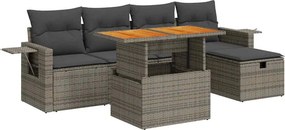 vidaXL 6 részes szürke polyrattan akácfa kerti ülőgarnitúra párnákkal