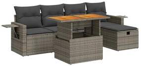 vidaXL 6 részes szürke polyrattan akácfa kerti ülőgarnitúra párnákkal