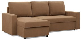 Zeus sarokkanapé, 2 ágyneműtartóval, egyenes kartámasz, szövet anyag, univerzális oldal, bonell töltet, barna