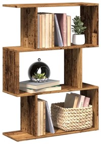 3 szintes antik fa színű fa elválasztó könyvespolc 70x24x97 cm
