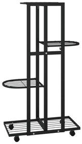 4 szintes fekete vas virágtartó állvány kerekekkel 44x23x80 cm