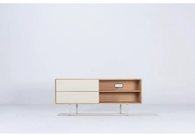 Fehér-natúr színű tölgyfa TV-állvány 150x64 cm Fina – Gazzda