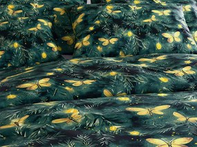 Mikroplüss ágyneműhuzat szett YELLOW BUTTERFLY sötétzöld + mikroplüss lepedő SOFT 90x200 cm fehér, egyszemélyes