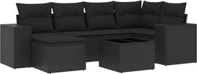 vidaXL 7 részes fekete polyrattan kerti ülőgarnitúra párnával