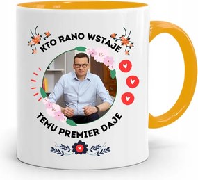 Sárga Politikus Bögre Mateusz Morawiecki Miniszterelnök fényképes nyomtatással