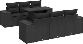 vidaXL 7 részes fekete polyrattan kerti ülőgarnitúra párnával