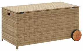 vegyes bézs polyrattan kerti tárolóláda kerekekkel 190 L