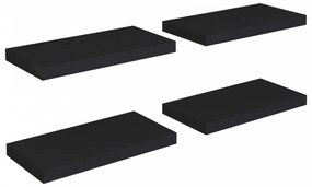 4 db fekete MDF lebegő fali polc 50 x 23 x 3,8 cm