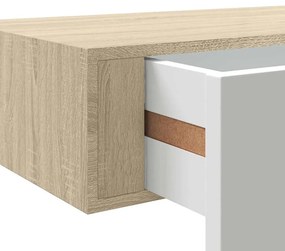 falra szerelhető fiókos polc tölgyfa és fehér színben 60 x 23,5 x 10 cm MDF