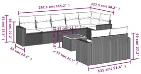 9 részes fekete polyrattan kerti ülőgarnitúra párnákkal