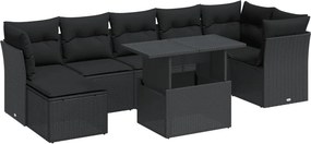 vidaXL 8 részes fekete polyrattan kerti ülőgarnitúra párnákkal