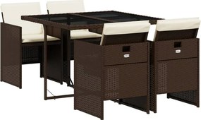 vidaXL 5 részes barna polyrattan kerti étkezőgarnitúra párnákkal