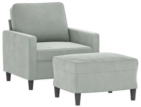 világosszürke bársony kanapéfotel lábtartóval 60 cm