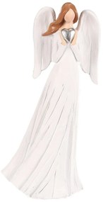 Polirezín angyal szívvel a kezében, 20 cm, fehér