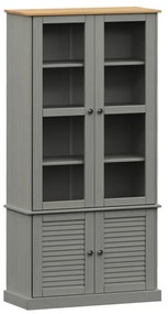 VIGO szürke üvegvitrines tömör fenyőfa szekrény 85x35x170 cm