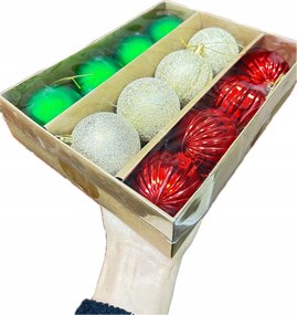 Karácsonyfadísz szett zöld arany piros 12 db-os Műanyag