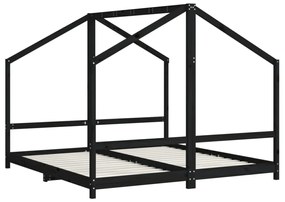 fekete tömör fenyőfa gyerekágykeret 2 x (90 x 190) cm
