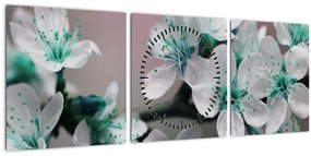 Virágos kép - türkiz (órával) (90x30 cm)