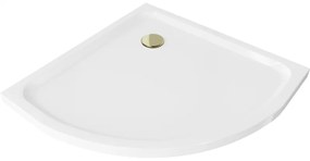 Mexen Flat félkör alakú slim 70 x 70 cm, fehér, arany szifon - 41107070G