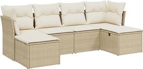 vidaXL 6 részes bézs polyrattan kerti ülőgarnitúra párnával