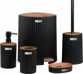 Fürdőszoba Szett 5 db-os Coliseum Wc Szett fekete /fa kosár kefe