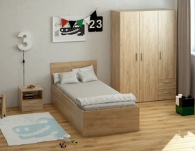 Ágy fém ráccsal és tárolóhellyel, 90x200, artisan tölgy, DOLI