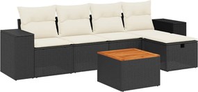 vidaXL 6 részes fekete polyrattan kerti ülőgarnitúra párnákkal